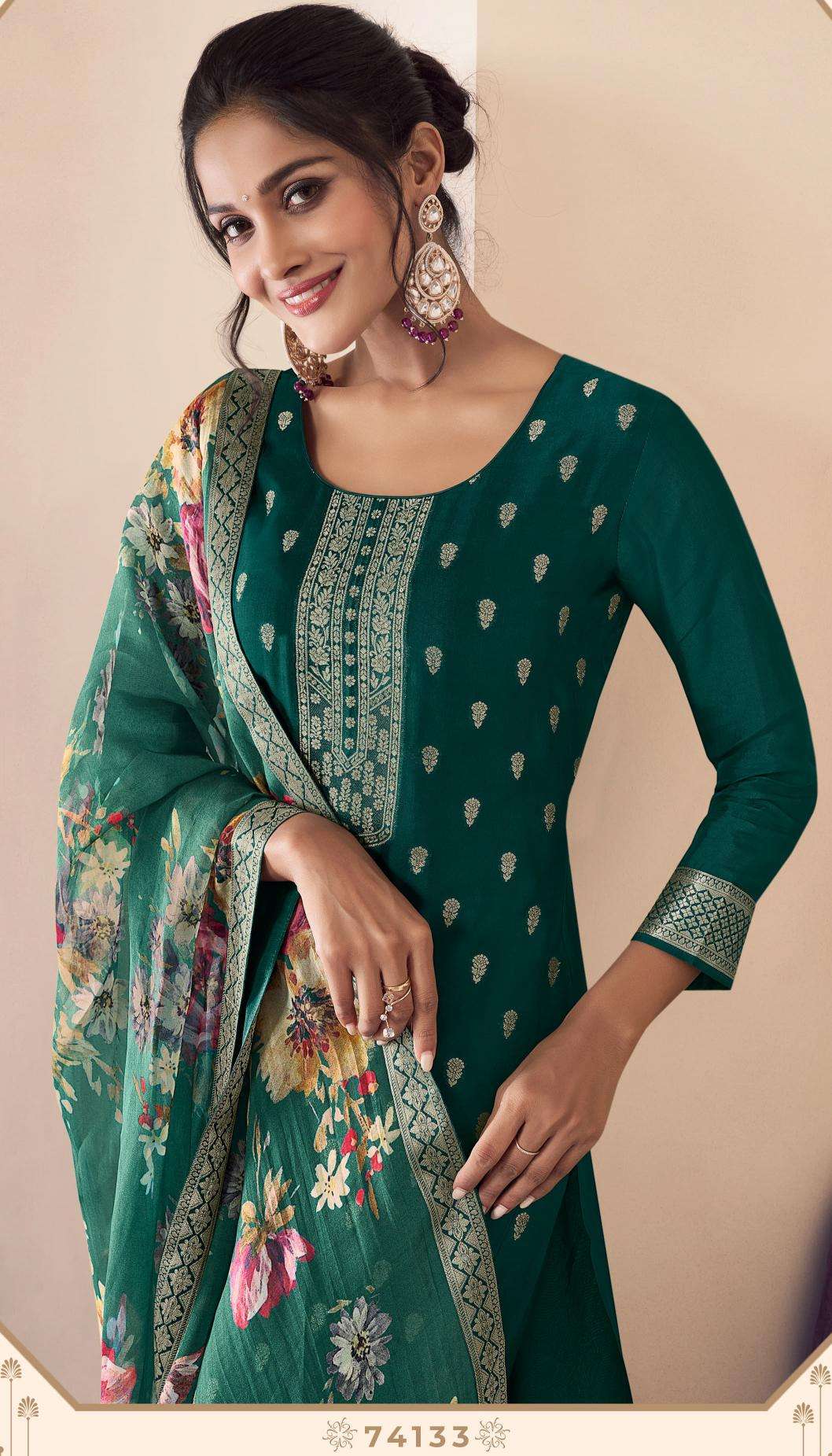 vinay presents kuleesh noraa vol-2 lotus silk jacquard fashionable salwar suits catalog wholesaler and exporter 