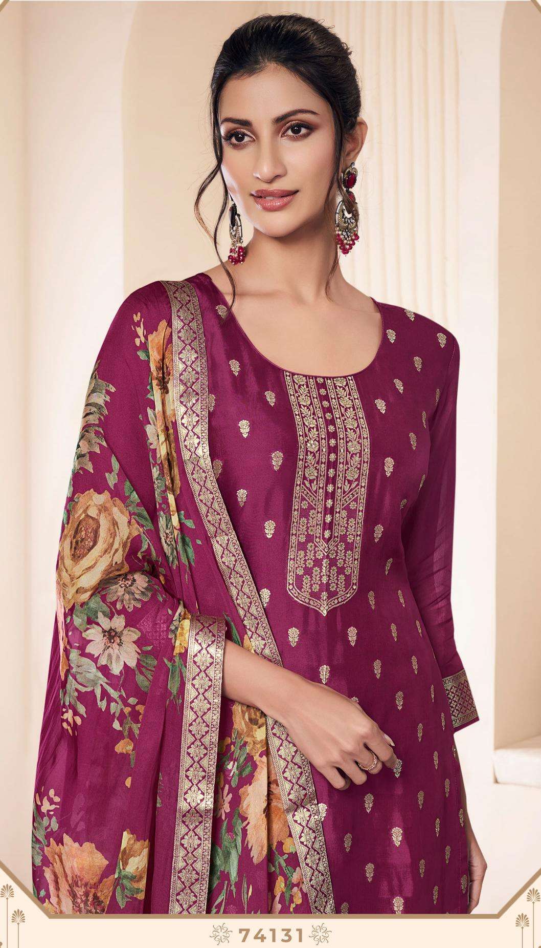 vinay presents kuleesh noraa vol-2 lotus silk jacquard fashionable salwar suits catalog wholesaler and exporter 