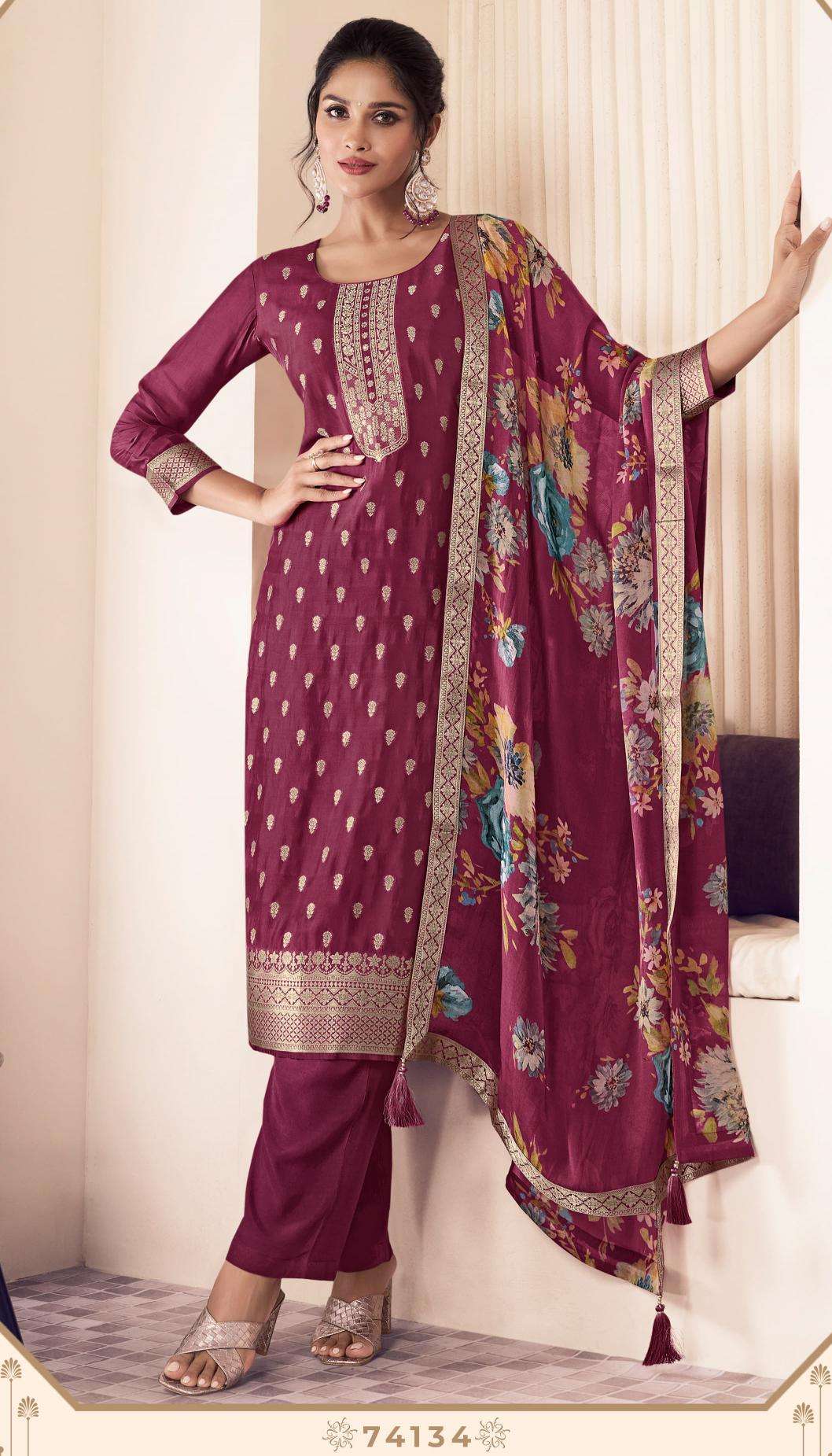vinay presents kuleesh noraa vol-2 lotus silk jacquard fashionable salwar suits catalog wholesaler and exporter 