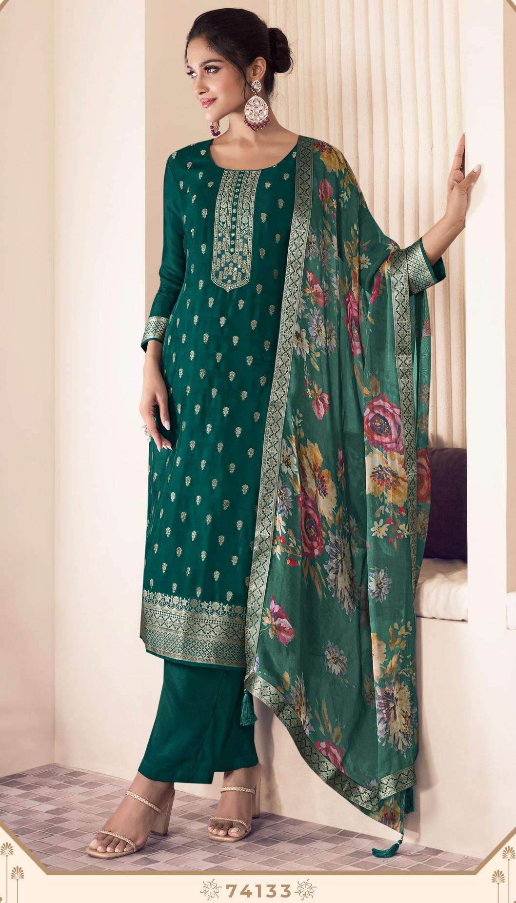 vinay presents kuleesh noraa vol-2 lotus silk jacquard fashionable salwar suits catalog wholesaler and exporter 
