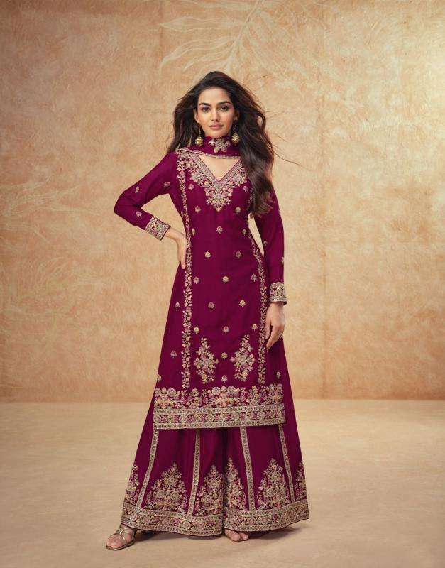Ashirwad Creation Presents Guzarish Readymade Party Wear Chinon Silk Plazzo Style Suit Catalog Wholesaler And Exporter 