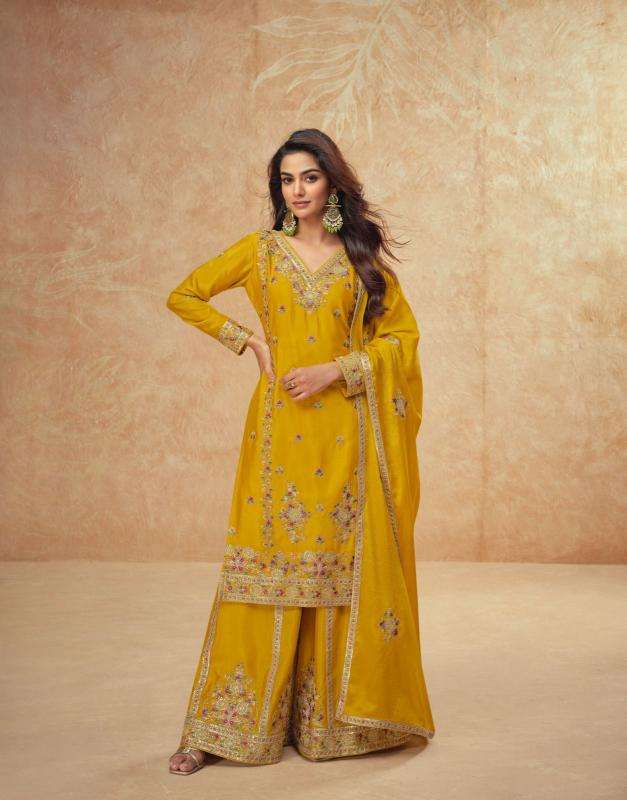 Ashirwad Creation Presents Guzarish Readymade Party Wear Chinon Silk Plazzo Style Suit Catalog Wholesaler And Exporter 