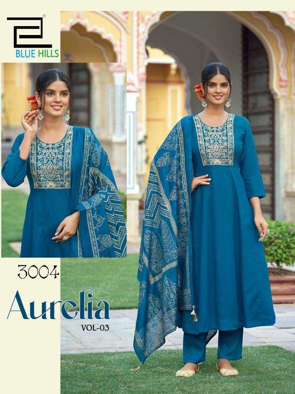 Blue Hills Presents Aurelia Vol-3 Rayon Fully Stitch Shop Trendy Big Size 3pcs Catalog Wholesaler And Exporter 