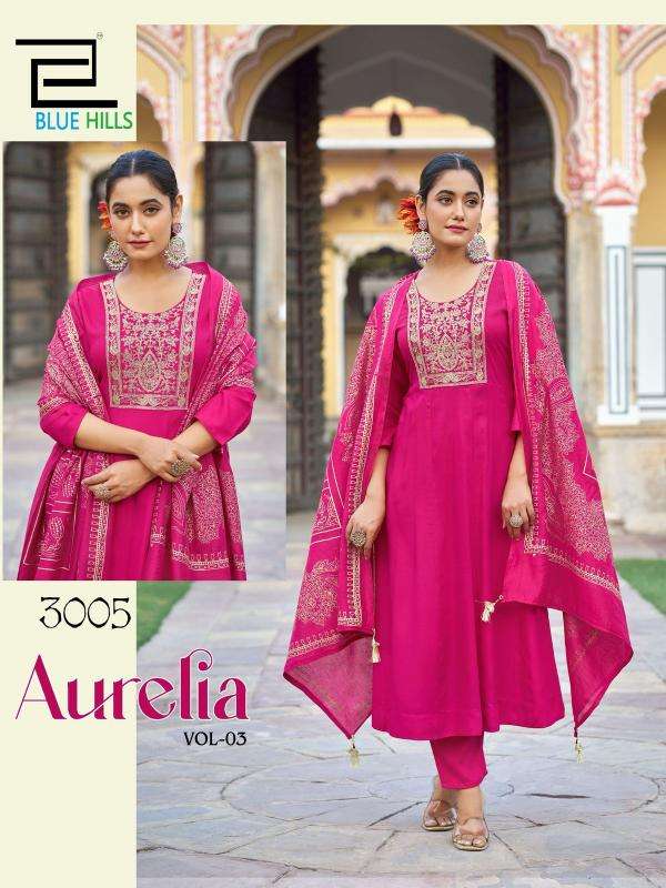 Blue Hills Presents Aurelia Vol-3 Rayon Fully Stitch Shop Trendy Big Size 3pcs Catalog Wholesaler And Exporter 