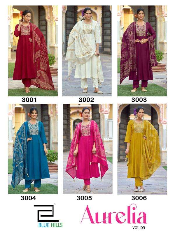 Blue Hills Presents Aurelia Vol-3 Rayon Fully Stitch Shop Trendy Big Size 3pcs Catalog Wholesaler And Exporter 