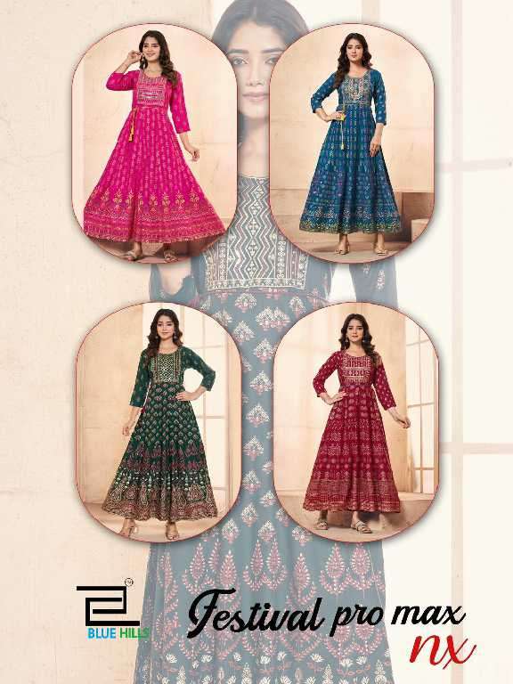 Blue Hills Presents Festival Pro Max Nx Rayon Readymade Plus Size Anarkali Gown Catalog 