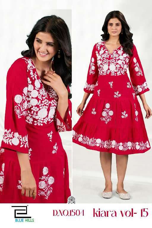 Blue Hills Presents Kiara Vol-15 Rayon Readymade Fancy Short Kurtis Catalog Wholesaler And Exporter 