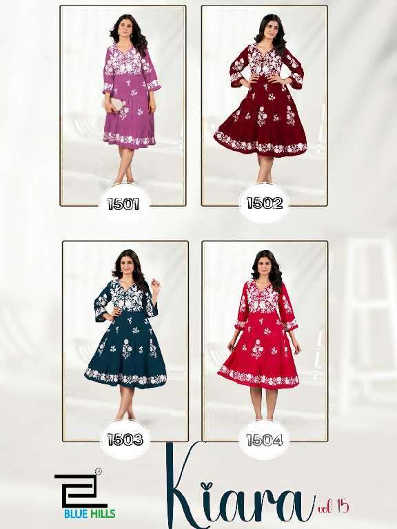 Blue Hills Presents Kiara Vol-15 Rayon Readymade Fancy Short Kurtis Catalog Wholesaler And Exporter 