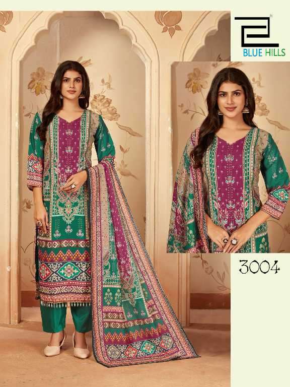 Blue hills Presents Zainab Vol-3 Wholesale Poly Muslin Top With Pant And Dupatta Catalog Wholesaler And Exporter 