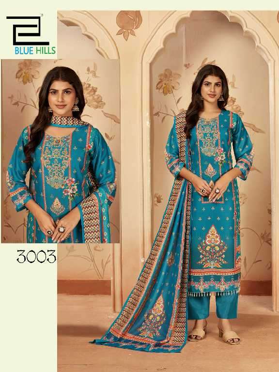 Blue hills Presents Zainab Vol-3 Wholesale Poly Muslin Top With Pant And Dupatta Catalog Wholesaler And Exporter 