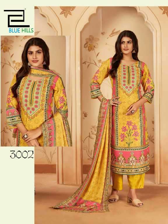 Blue hills Presents Zainab Vol-3 Wholesale Poly Muslin Top With Pant And Dupatta Catalog Wholesaler And Exporter 