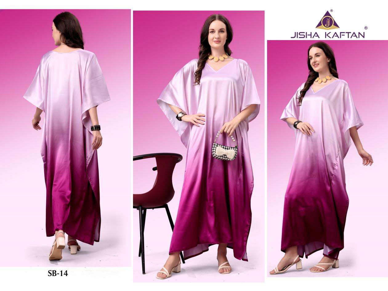 JISHA KAFTAN PRESENTS SATIN BREEZE KAFTAN VOL-2 FANCY KAFTAN CATALOG WHOLESALER AND EXPORTER IN SURAT 