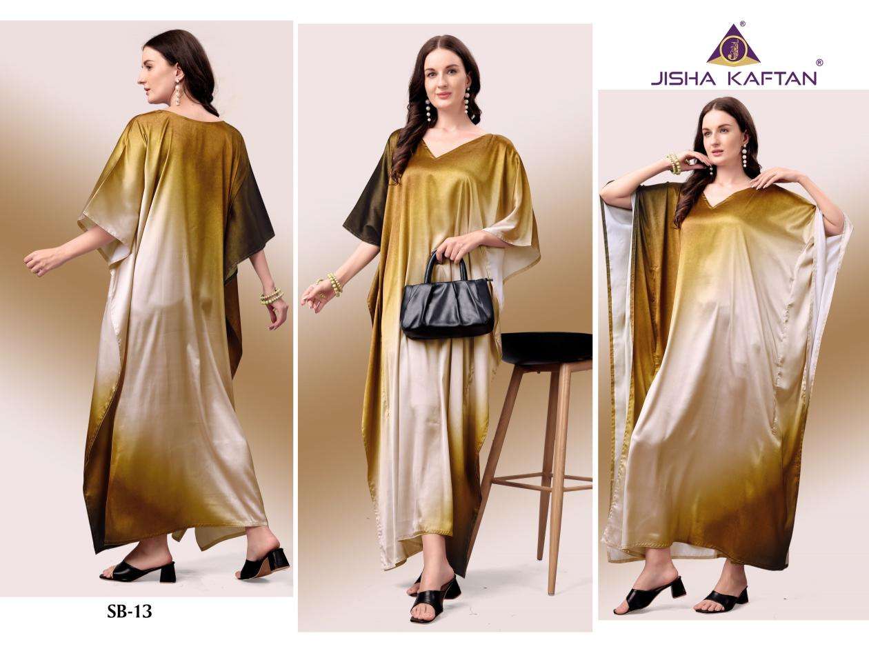 JISHA KAFTAN PRESENTS SATIN BREEZE KAFTAN VOL-2 FANCY KAFTAN CATALOG WHOLESALER AND EXPORTER IN SURAT 
