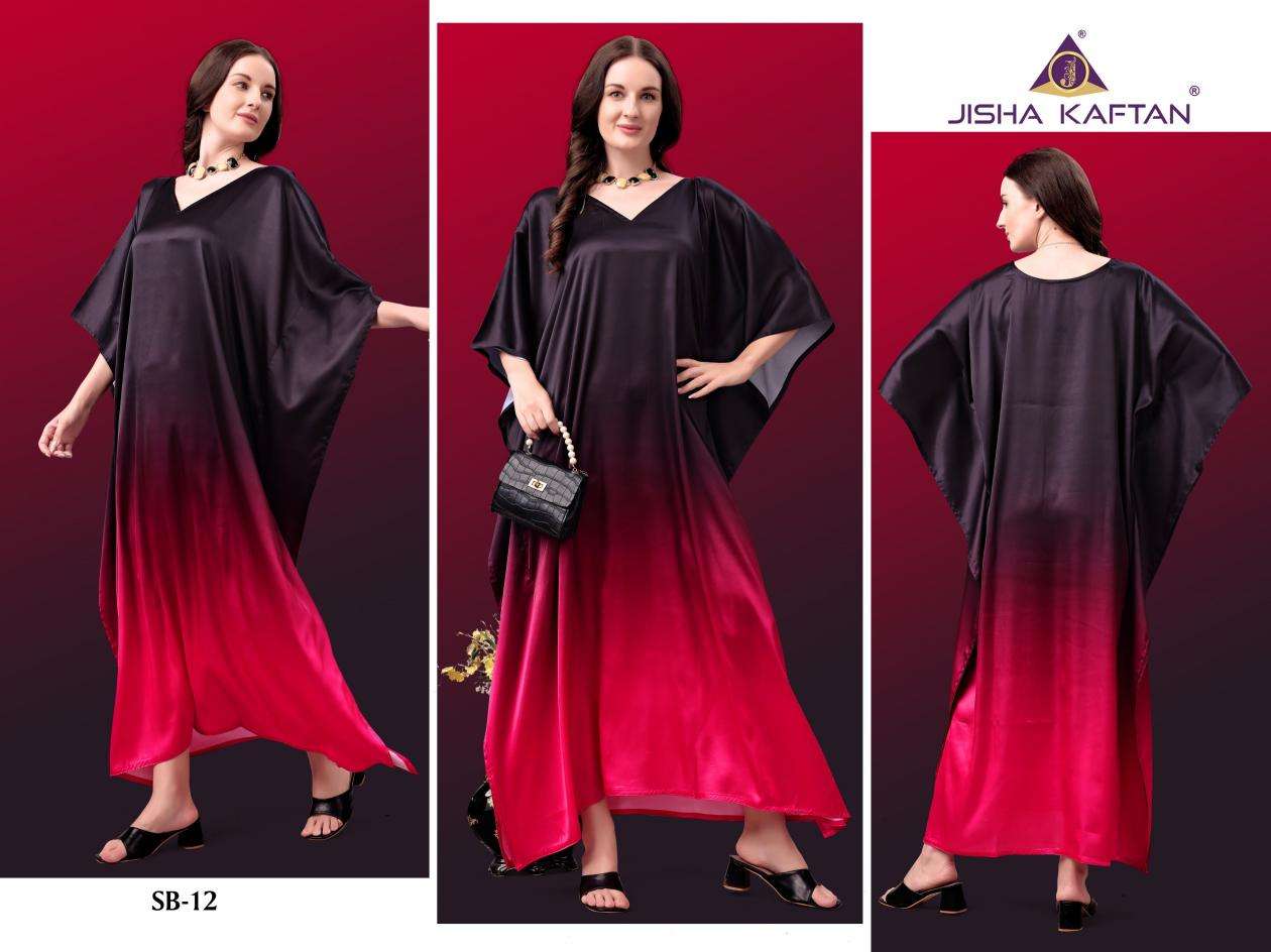 JISHA KAFTAN PRESENTS SATIN BREEZE KAFTAN VOL-2 FANCY KAFTAN CATALOG WHOLESALER AND EXPORTER IN SURAT 