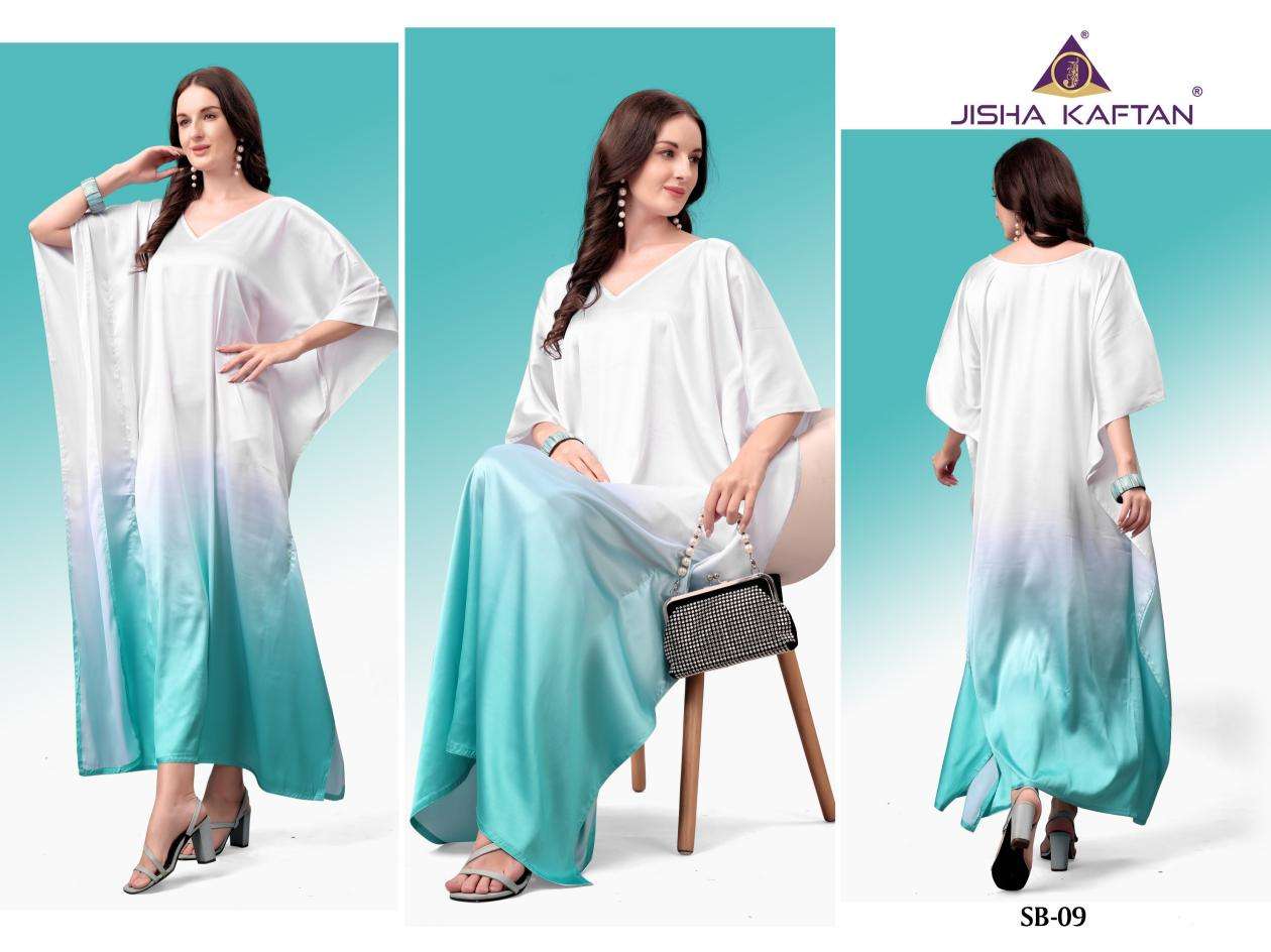 JISHA KAFTAN PRESENTS SATIN BREEZE KAFTAN VOL-2 FANCY KAFTAN CATALOG WHOLESALER AND EXPORTER IN SURAT 