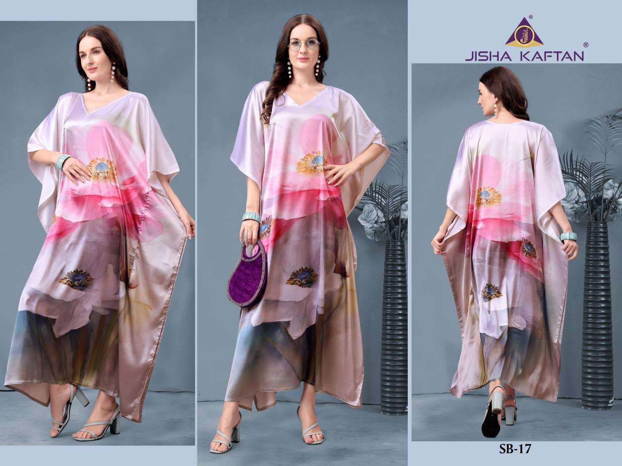 JISHA KAFTAN PRESENTS SATIN BREEZE KAFTAN VOL-3 FANCY KAFTAN CATALOG WHOLESALER AND EXPORTER IN SURAT 