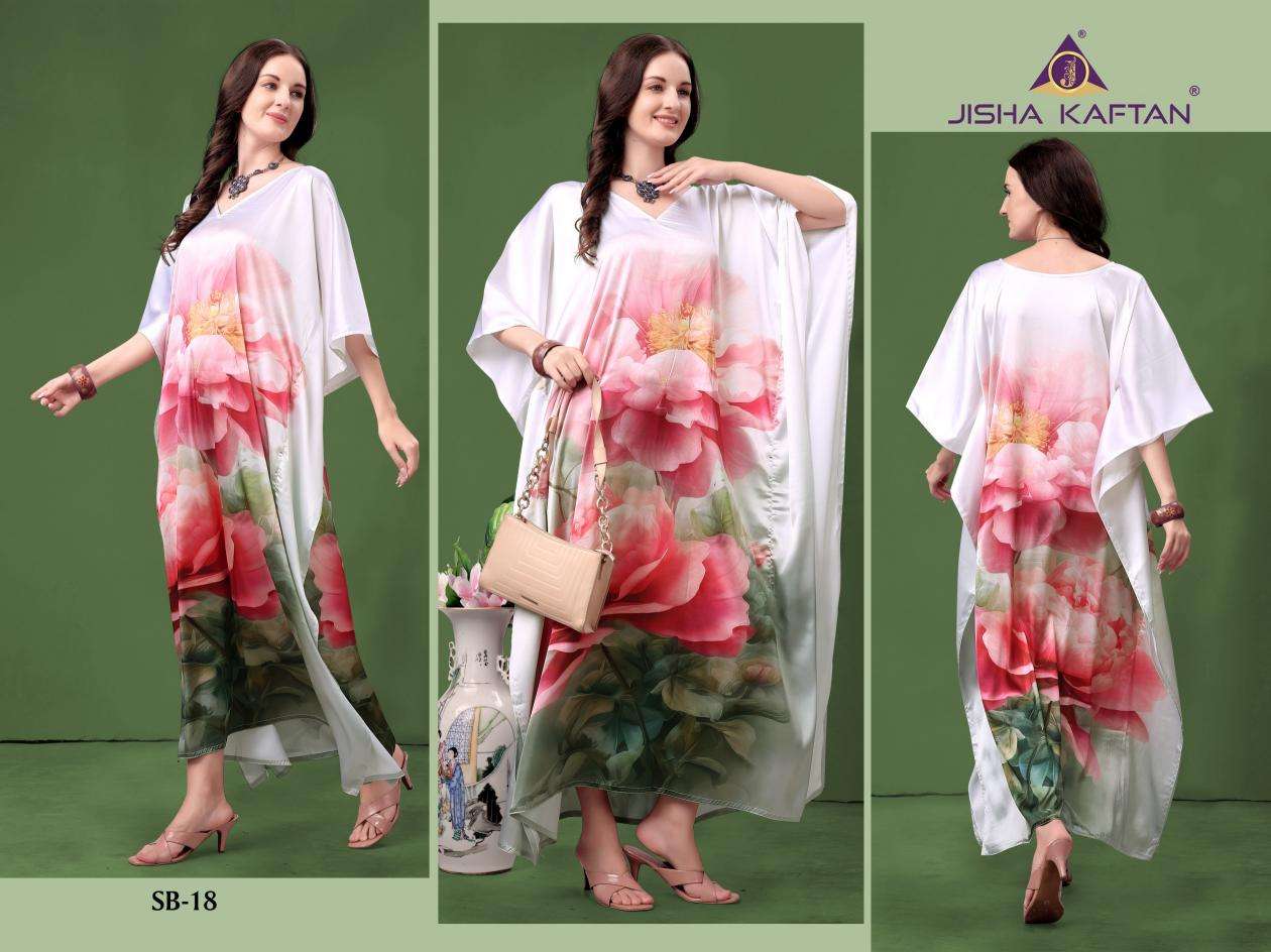 JISHA KAFTAN PRESENTS SATIN BREEZE KAFTAN VOL-3 FANCY KAFTAN CATALOG WHOLESALER AND EXPORTER IN SURAT 