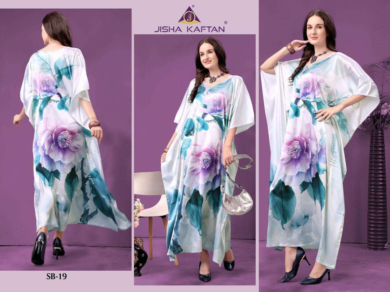 JISHA KAFTAN PRESENTS SATIN BREEZE KAFTAN VOL-3 FANCY KAFTAN CATALOG WHOLESALER AND EXPORTER IN SURAT 