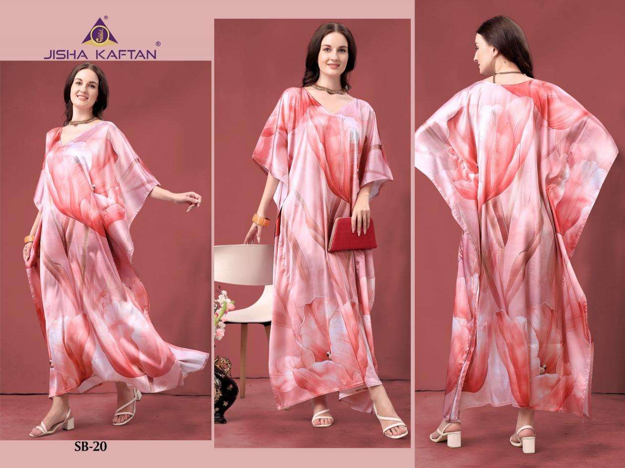 JISHA KAFTAN PRESENTS SATIN BREEZE KAFTAN VOL-3 FANCY KAFTAN CATALOG WHOLESALER AND EXPORTER IN SURAT 