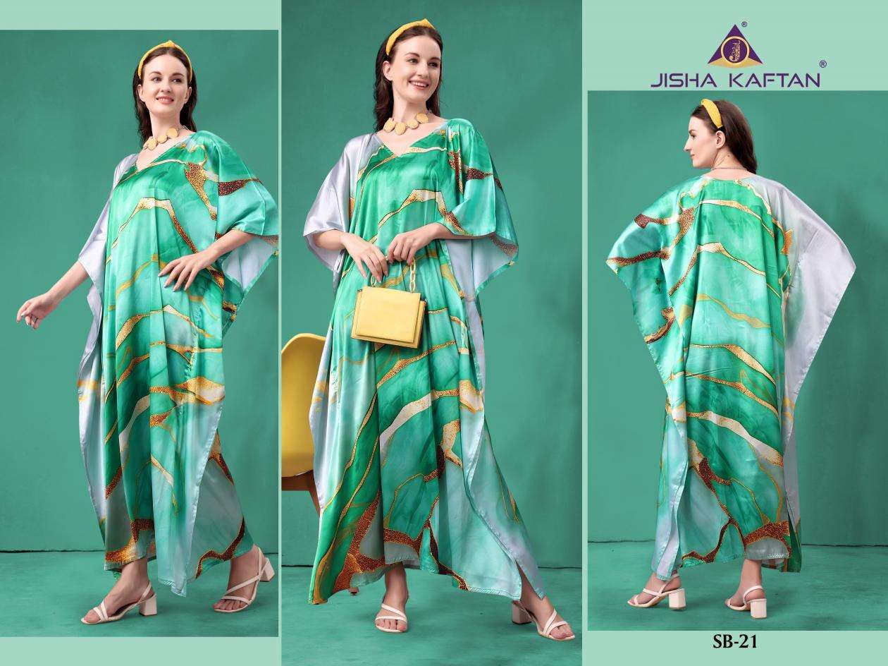 JISHA KAFTAN PRESENTS SATIN BREEZE KAFTAN VOL-3 FANCY KAFTAN CATALOG WHOLESALER AND EXPORTER IN SURAT 