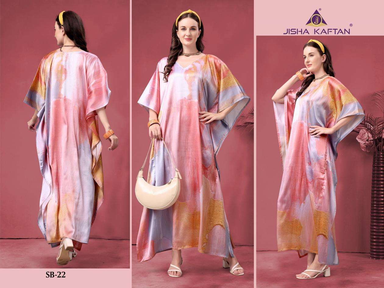 JISHA KAFTAN PRESENTS SATIN BREEZE KAFTAN VOL-3 FANCY KAFTAN CATALOG WHOLESALER AND EXPORTER IN SURAT 