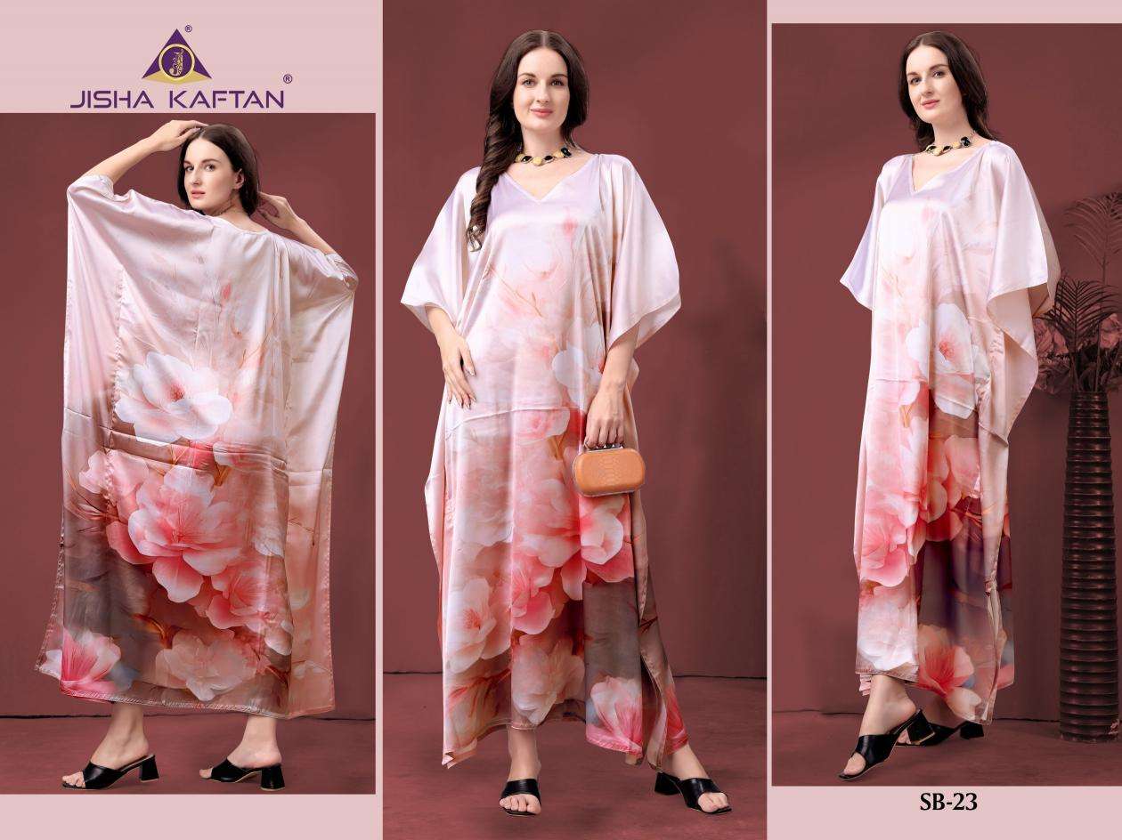 JISHA KAFTAN PRESENTS SATIN BREEZE KAFTAN VOL-3 FANCY KAFTAN CATALOG WHOLESALER AND EXPORTER IN SURAT 