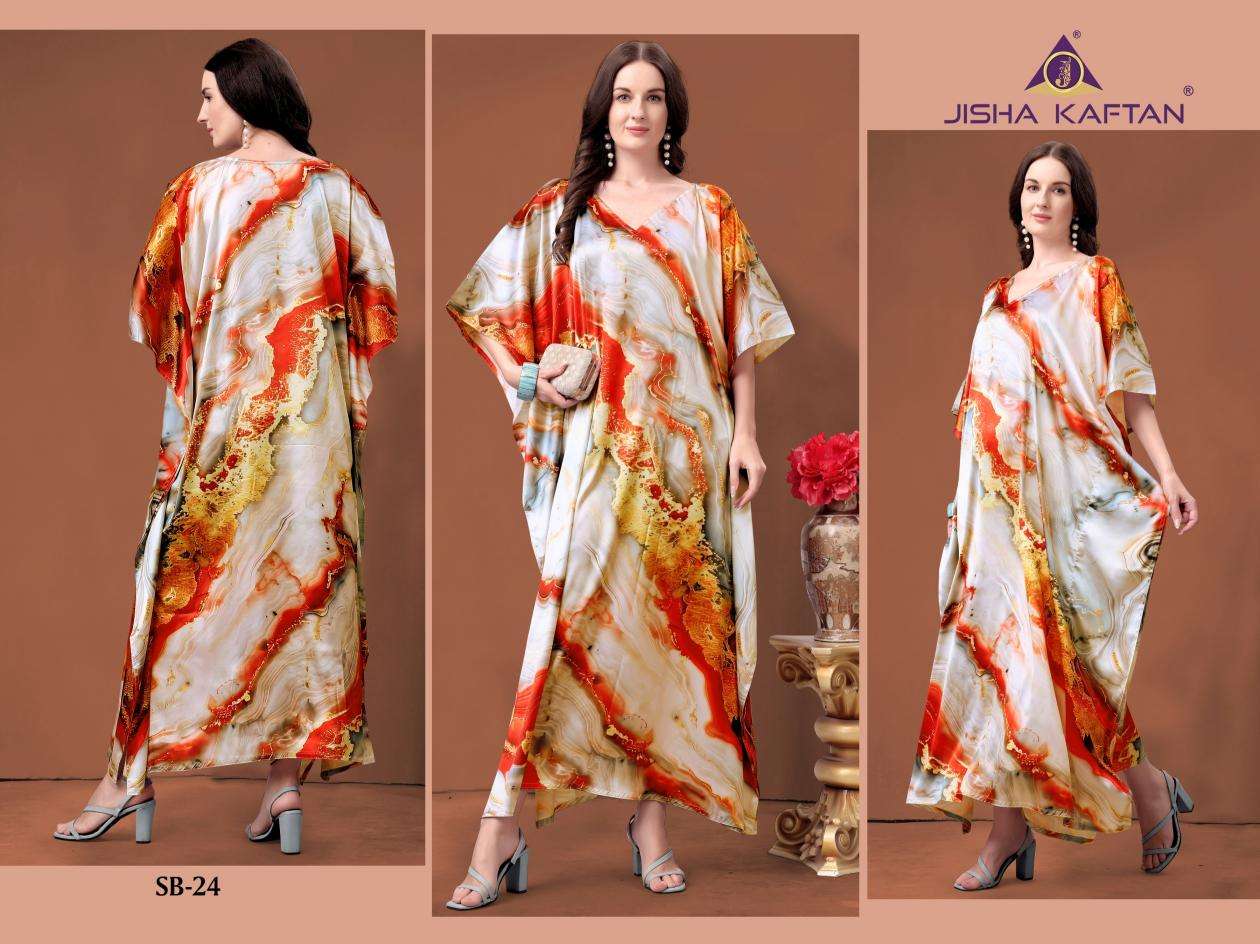 JISHA KAFTAN PRESENTS SATIN BREEZE KAFTAN VOL-3 FANCY KAFTAN CATALOG WHOLESALER AND EXPORTER IN SURAT 