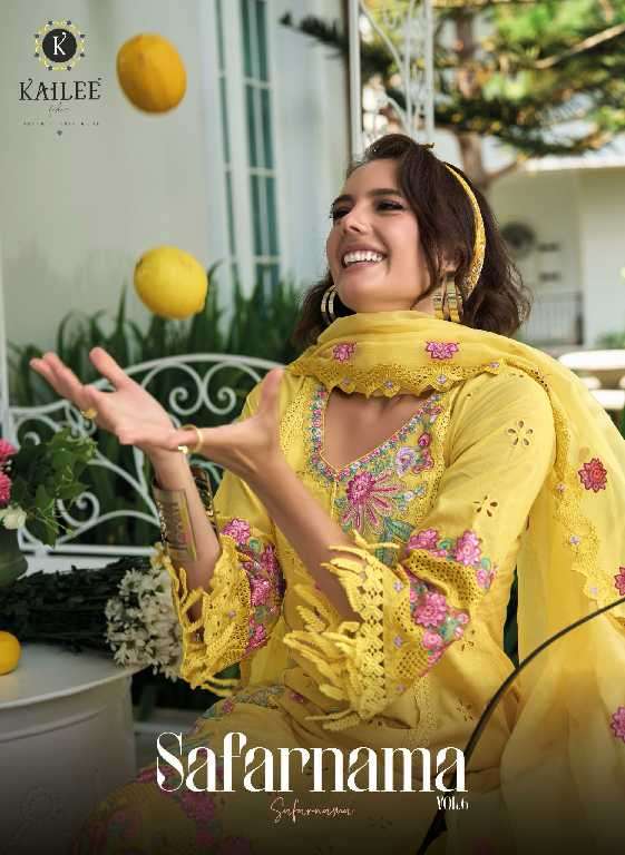 Kailee Presents Safarnama Vol-6 Wholesale A-Line Style Kurti With Pant And Dupatta Catalog Wholesaler And Exporter 
