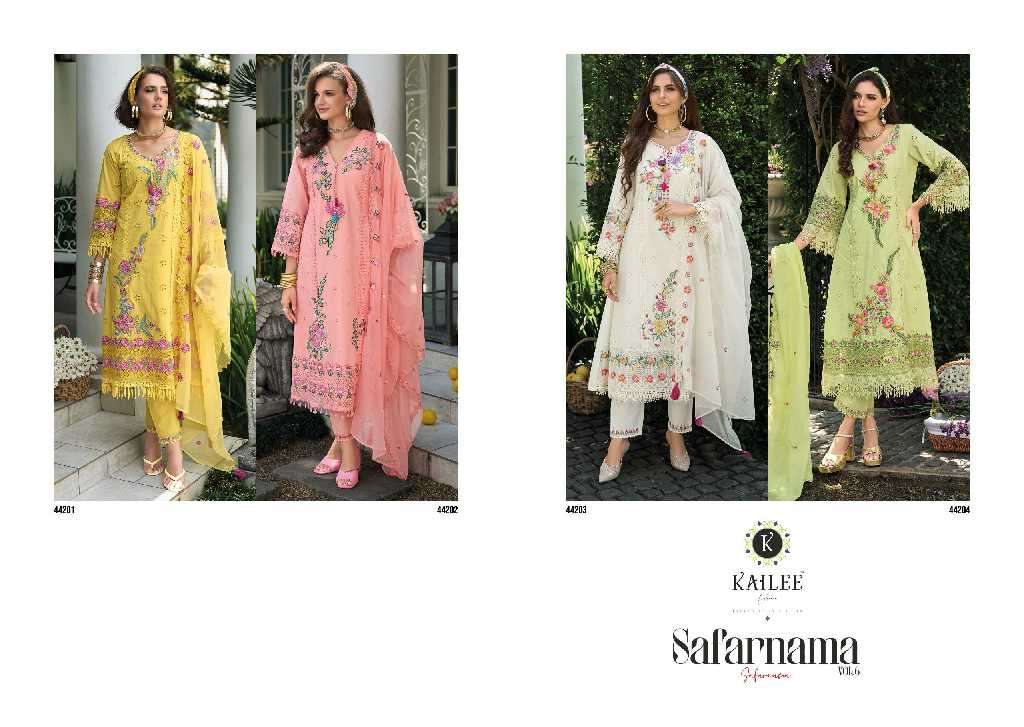 Kailee Presents Safarnama Vol-6 Wholesale A-Line Style Kurti With Pant And Dupatta Catalog Wholesaler And Exporter 
