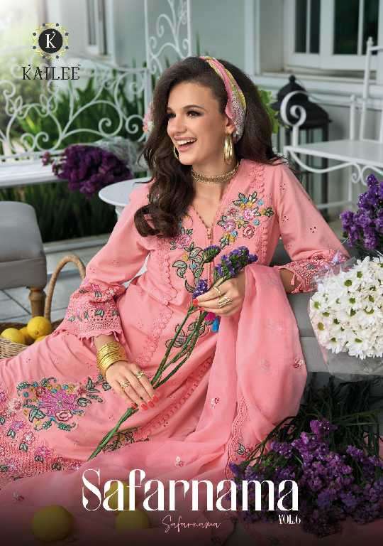 Kailee Presents Safarnama Vol-6 Wholesale A-Line Style Kurti With Pant And Dupatta Catalog Wholesaler And Exporter 