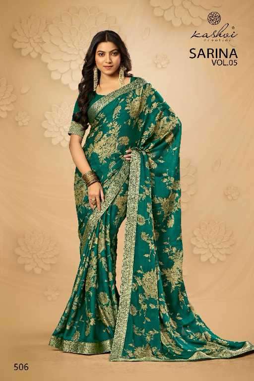 Kashvi Presents Sarina Vol-5 Wholesale Pc Moss Fabrics Ethnic Indian Sarees Catalog Wholesasler And Exporter 