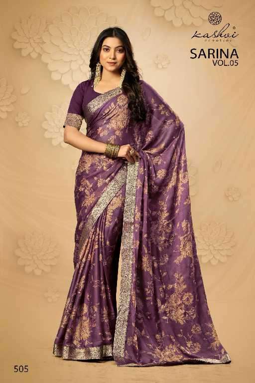 Kashvi Presents Sarina Vol-5 Wholesale Pc Moss Fabrics Ethnic Indian Sarees Catalog Wholesasler And Exporter 