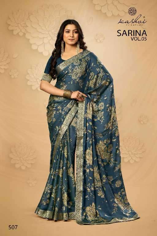 Kashvi Presents Sarina Vol-5 Wholesale Pc Moss Fabrics Ethnic Indian Sarees Catalog Wholesasler And Exporter 