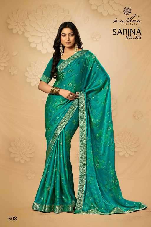 Kashvi Presents Sarina Vol-5 Wholesale Pc Moss Fabrics Ethnic Indian Sarees Catalog Wholesasler And Exporter 