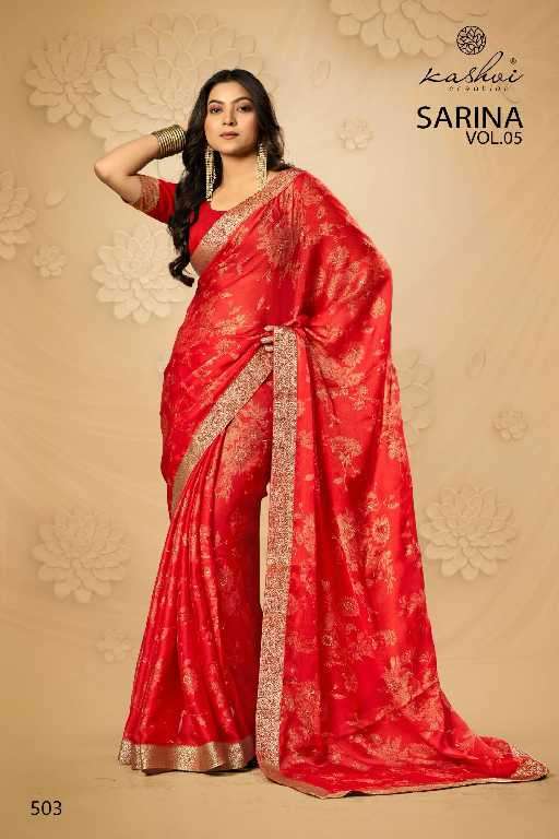Kashvi Presents Sarina Vol-5 Wholesale Pc Moss Fabrics Ethnic Indian Sarees Catalog Wholesasler And Exporter 