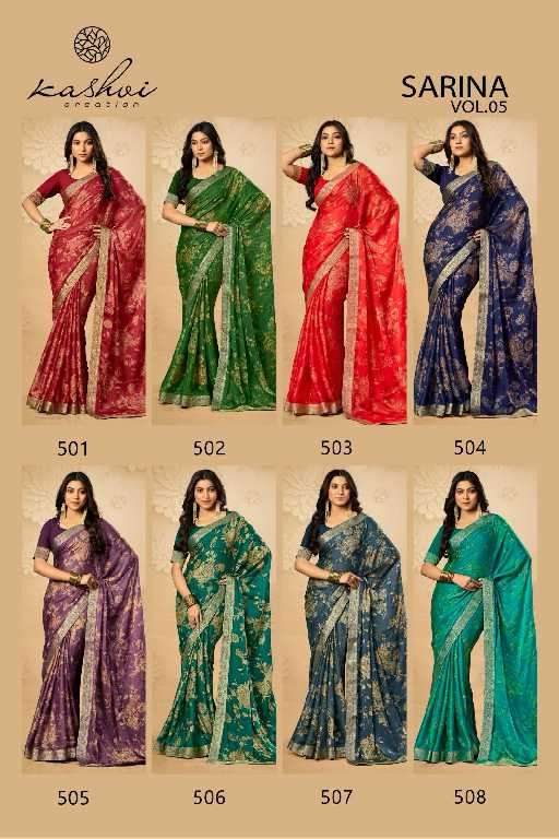 Kashvi Presents Sarina Vol-5 Wholesale Pc Moss Fabrics Ethnic Indian Sarees Catalog Wholesasler And Exporter 