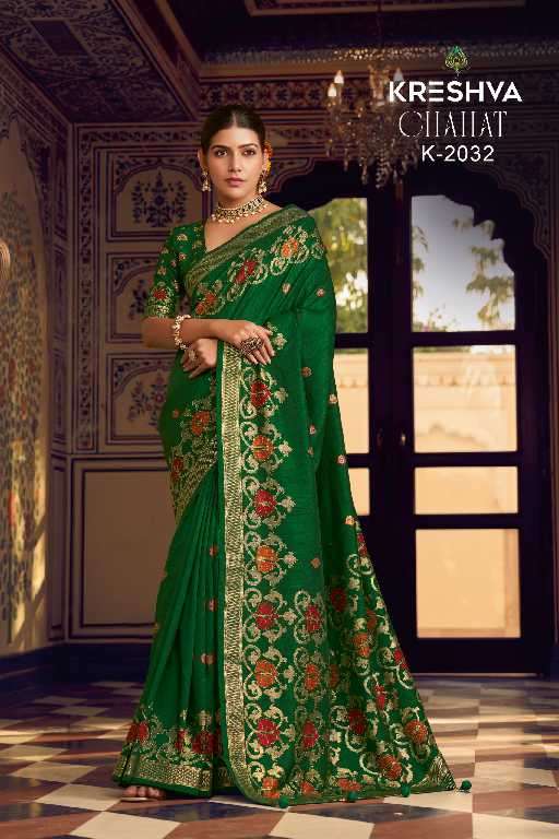 Kreshva Presents Chahat Wholesale Super PV Silk Party Wear Indian Sarees Catalog Wholesaler And Exporter 