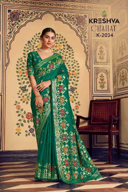 Kreshva Presents Chahat Wholesale Super PV Silk Party Wear Indian Sarees Catalog Wholesaler And Exporter 