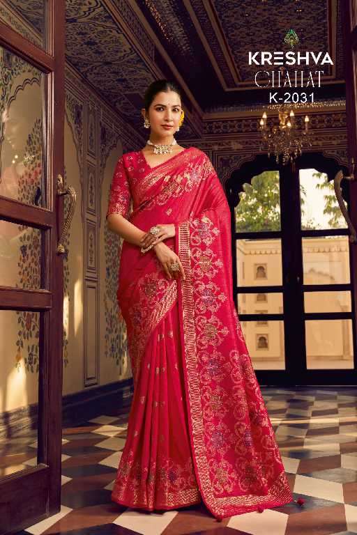 Kreshva Presents Chahat Wholesale Super PV Silk Party Wear Indian Sarees Catalog Wholesaler And Exporter 
