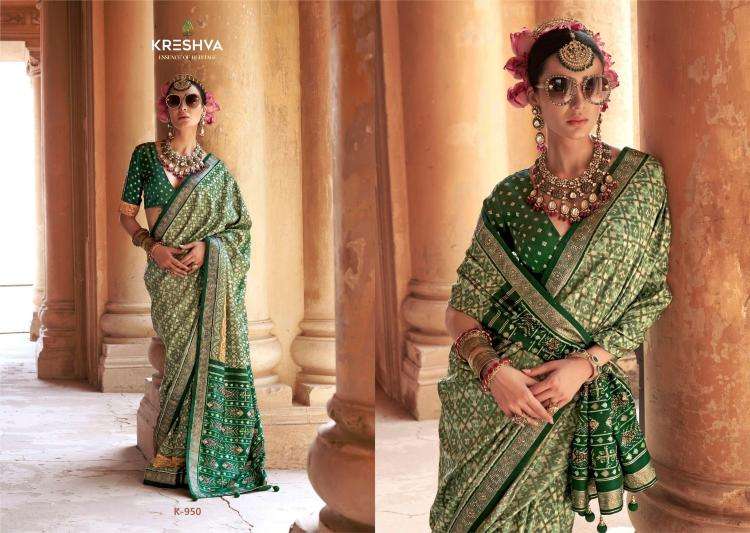 KRESHVA PRESENTS RATNAMANI SILK TRADITIONAL PATOLA SHOP TRENDY SAREES CATALOG WHOLESALER AND EXPORTER 