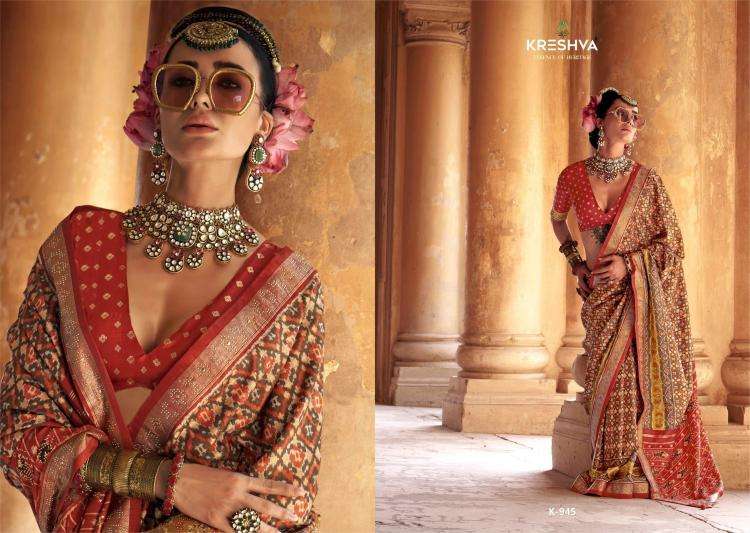 KRESHVA PRESENTS RATNAMANI SILK TRADITIONAL PATOLA SHOP TRENDY SAREES CATALOG WHOLESALER AND EXPORTER 