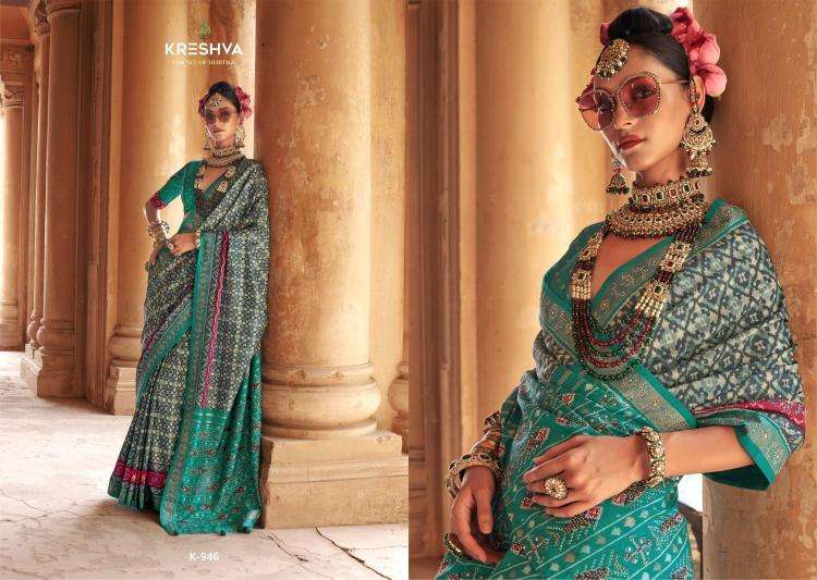 KRESHVA PRESENTS RATNAMANI SILK TRADITIONAL PATOLA SHOP TRENDY SAREES CATALOG WHOLESALER AND EXPORTER 