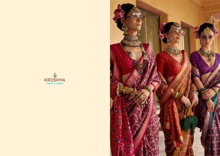 KRESHVA PRESENTS RATNAMANI SILK TRADITIONAL PATOLA SHOP TRENDY SAREES CATALOG WHOLESALER AND EXPORTER 