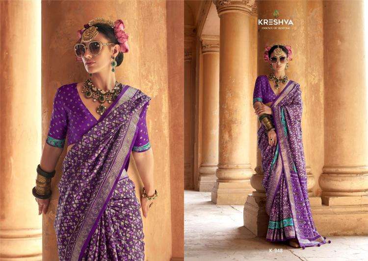 KRESHVA PRESENTS RATNAMANI SILK TRADITIONAL PATOLA SHOP TRENDY SAREES CATALOG WHOLESALER AND EXPORTER 