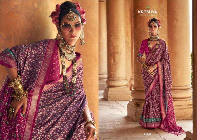 KRESHVA PRESENTS RATNAMANI SILK TRADITIONAL PATOLA SHOP TRENDY SAREES CATALOG WHOLESALER AND EXPORTER 