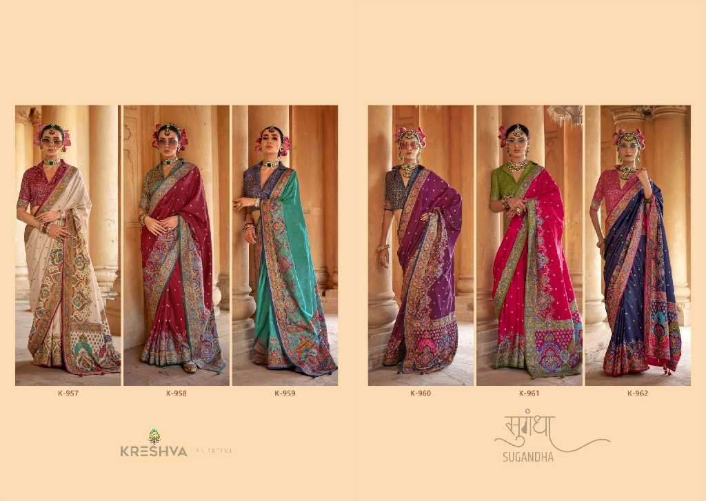 Kreshva Presents Sugandha Wholesale PV Silk Party Wear Indian Sarees Catalog Wholesaler And Exporter 