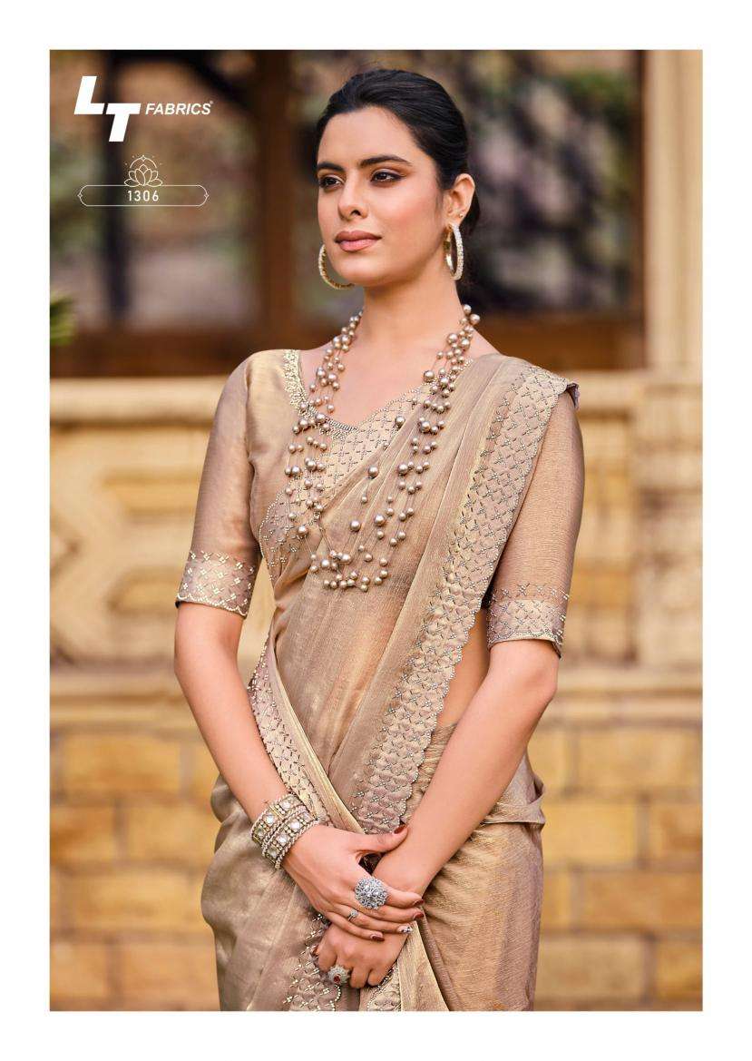 LT Fabrics presents silver stone vol-13 cosmos swarovski jharkan work shop trendy sarees catalog wholesaler and exporter 