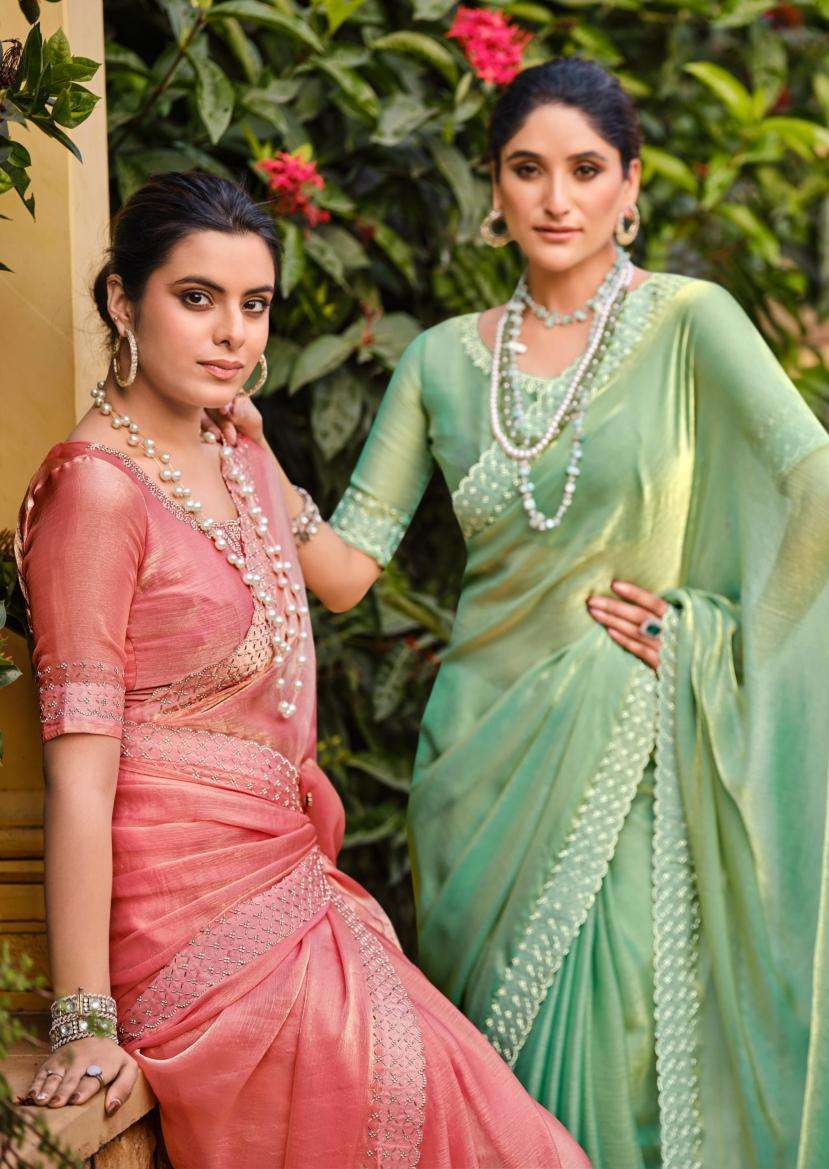 LT Fabrics presents silver stone vol-13 cosmos swarovski jharkan work shop trendy sarees catalog wholesaler and exporter 