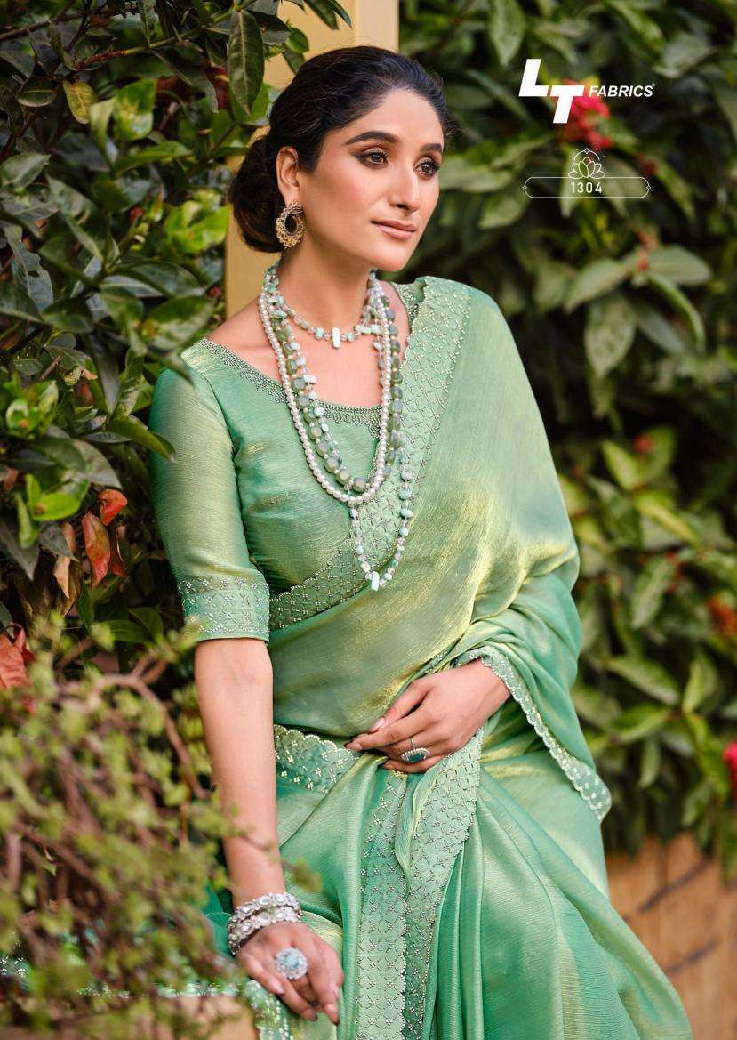 LT Fabrics presents silver stone vol-13 cosmos swarovski jharkan work shop trendy sarees catalog wholesaler and exporter 
