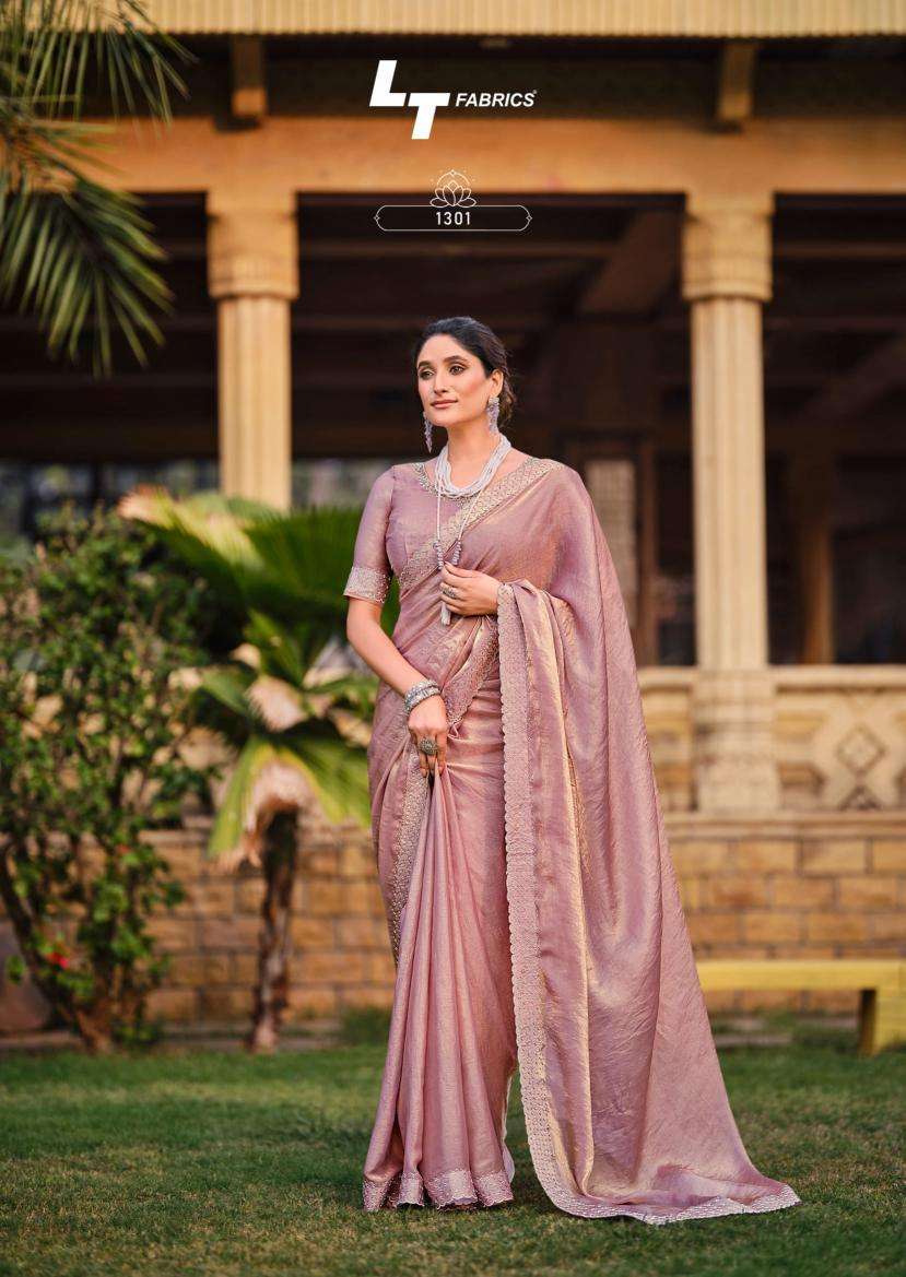 LT Fabrics presents silver stone vol-13 cosmos swarovski jharkan work shop trendy sarees catalog wholesaler and exporter 